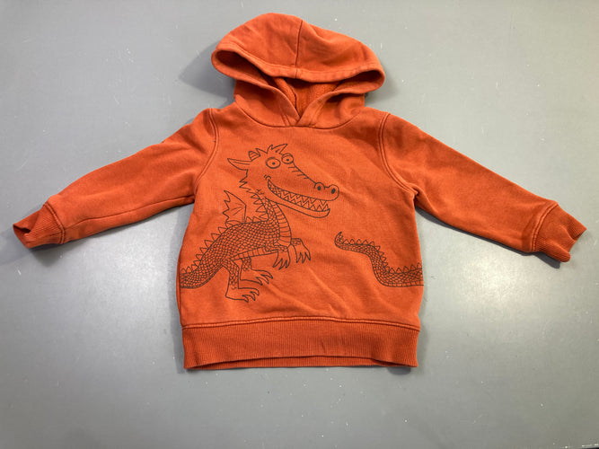 Sweat capuche orange dragon imprimé, moins cher chez Petit Kiwi