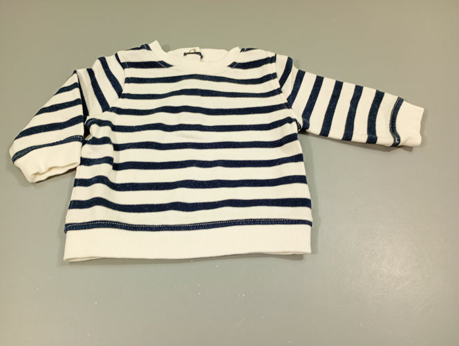 Sweat blanc rayé bleu marine, moins cher chez Petit Kiwi