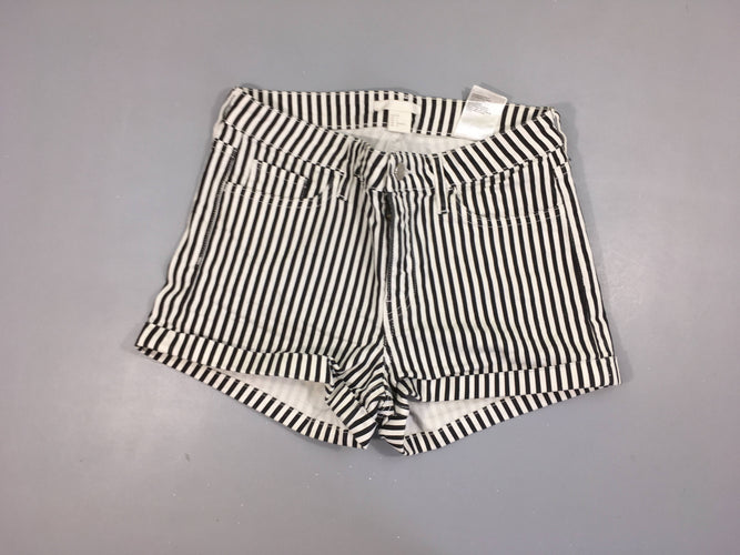 Short toile blanc rayé noir à revers, 34, moins cher chez Petit Kiwi