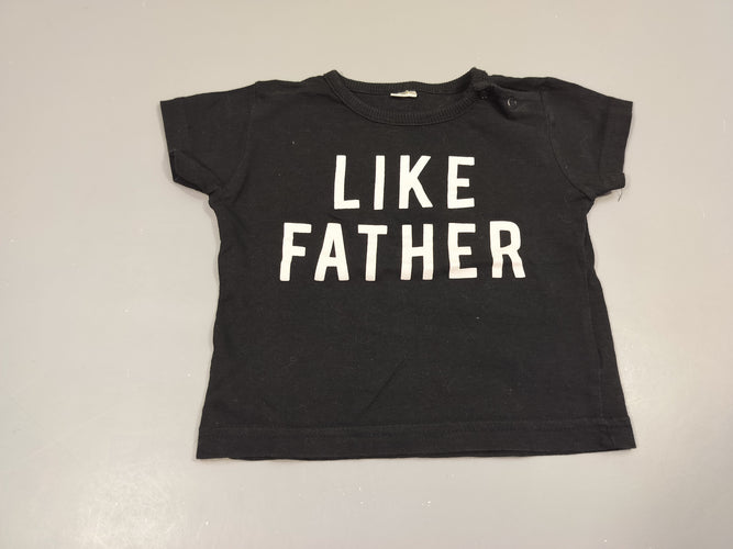 T-shirt m.c jersey noir inscription blanche "like father" 100% coton, moins cher chez Petit Kiwi