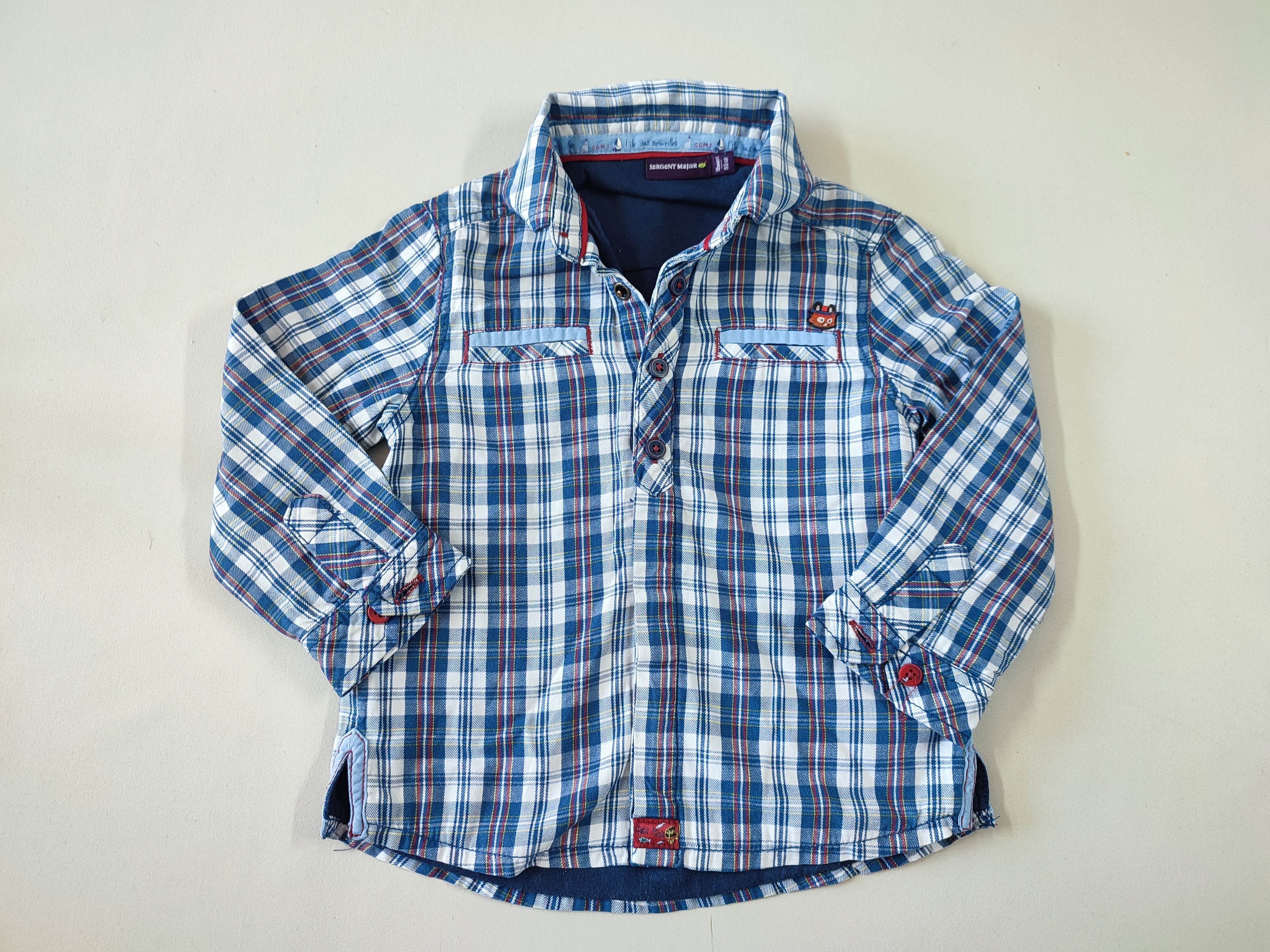 Chemise m.l à carreaux blanc/bleu/rouge doublé jersey à pressions