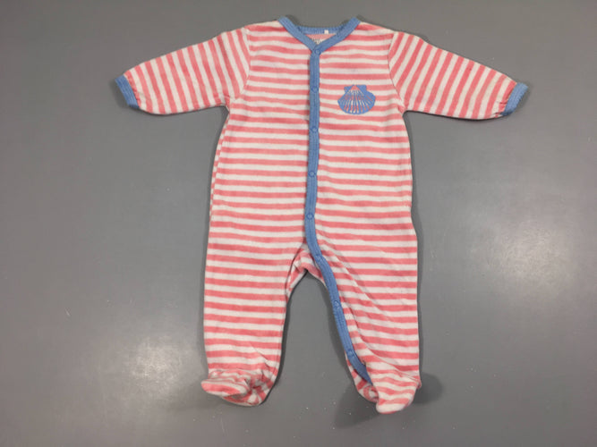 Pyjama velours blanc rayé rose St Jacques, moins cher chez Petit Kiwi