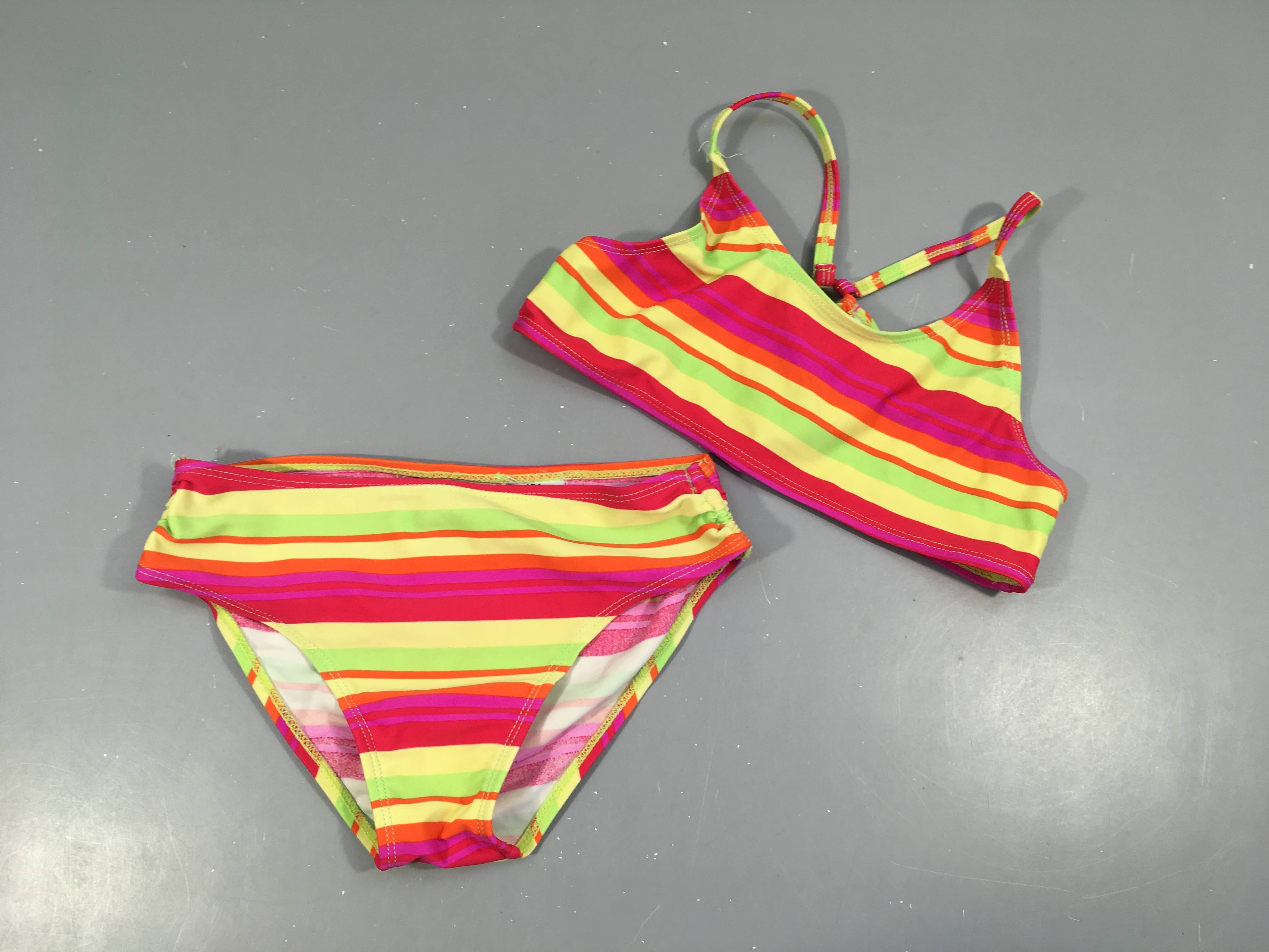 Bikini rayé jaune-rouge-rose