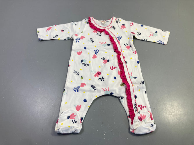 Pyjama blanc fleurs et coccinelles rose, moins cher chez Petit Kiwi