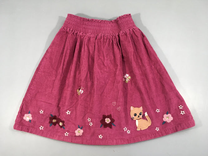 Jupe velours côtelé doublée rose broderies flers chat, moins cher chez Petit Kiwi