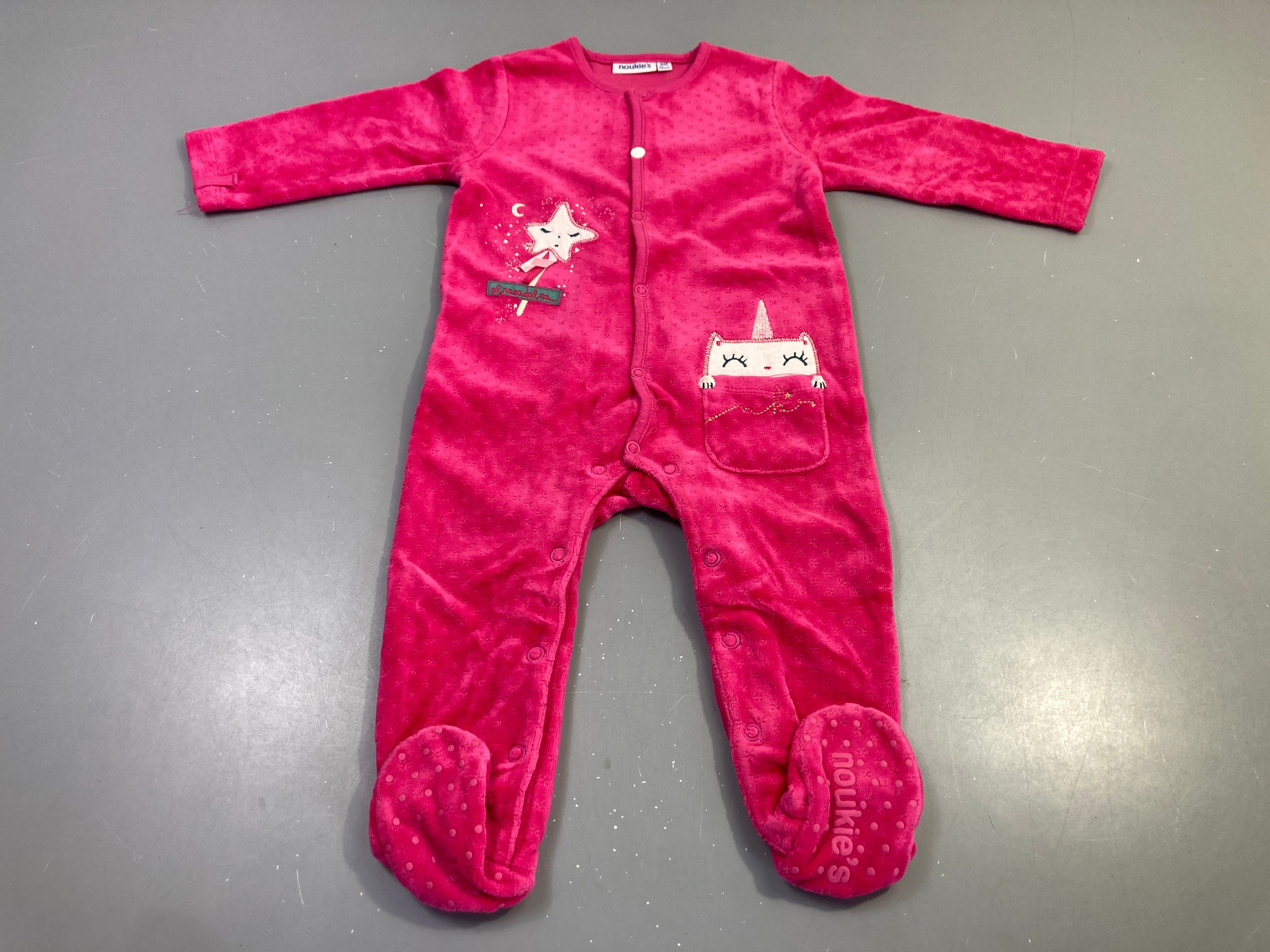 Pyjama velours fuchsia poche licorne
