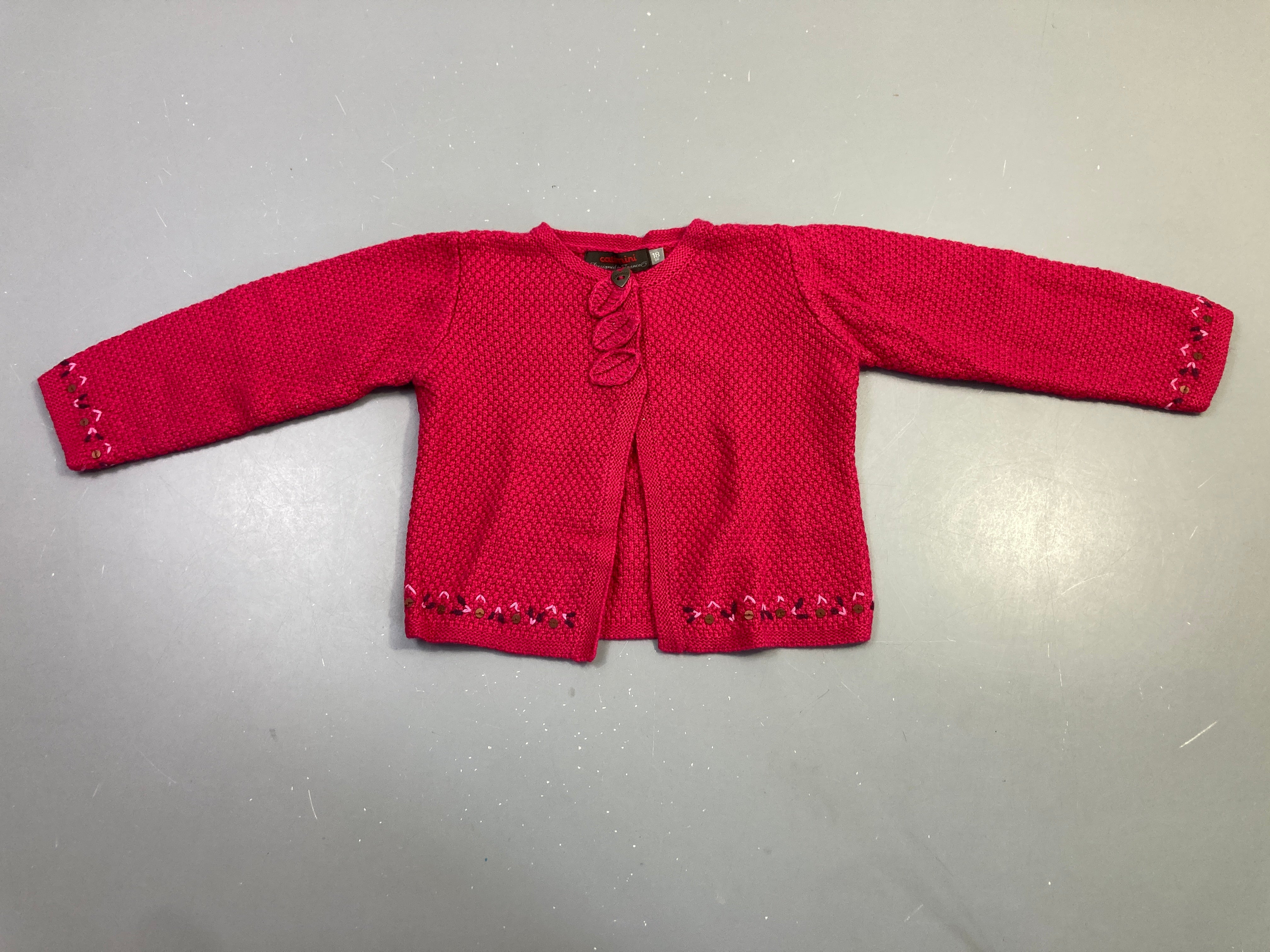 Gilet tricot fuchsia broderie fleurs