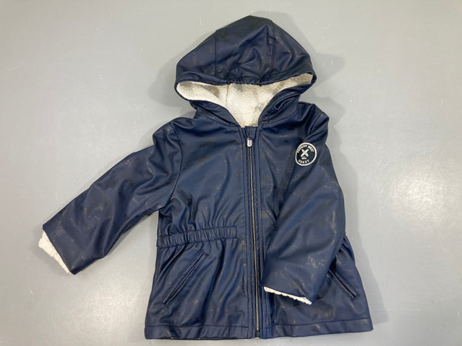 Veste cirée doublée bleu marine à capuche, moins cher chez Petit Kiwi