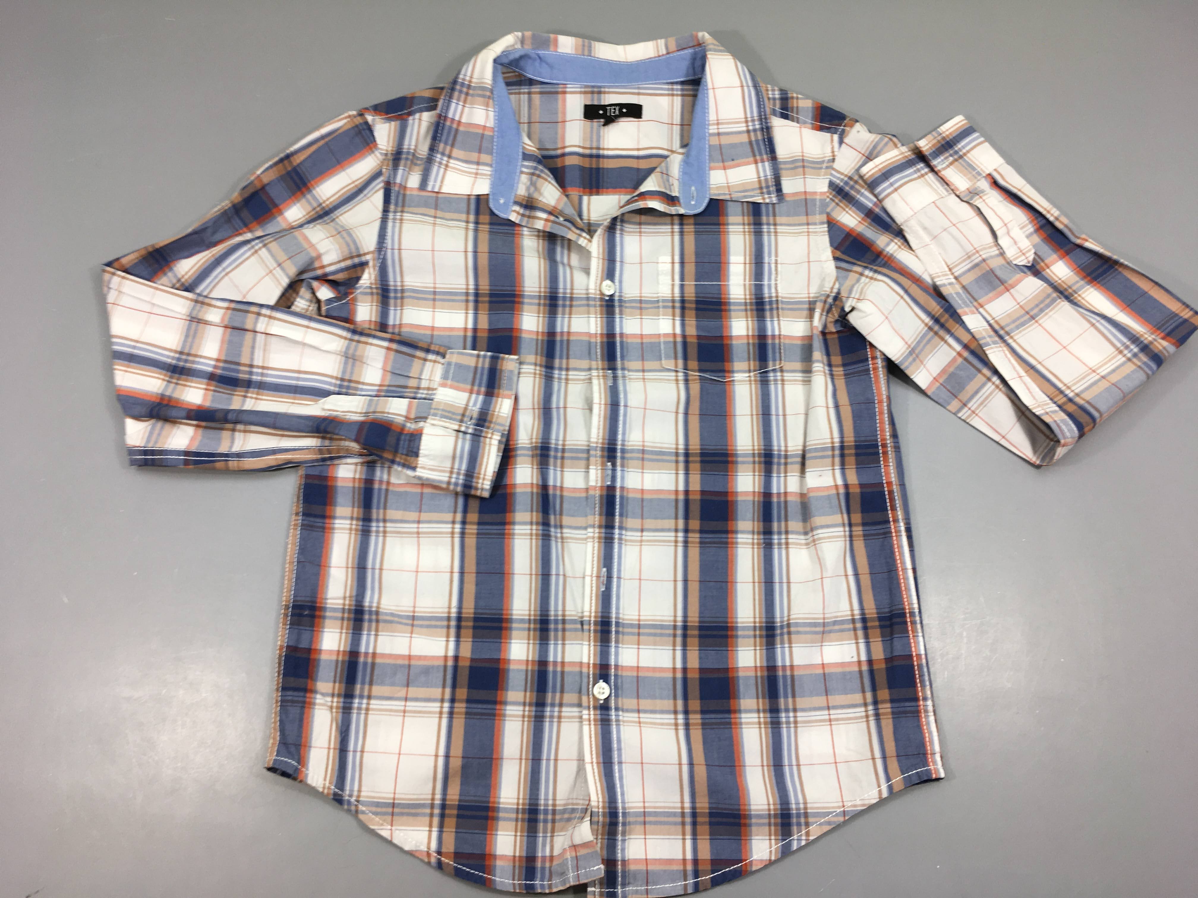 Chemise m.l à carreaux blanc bleu orange