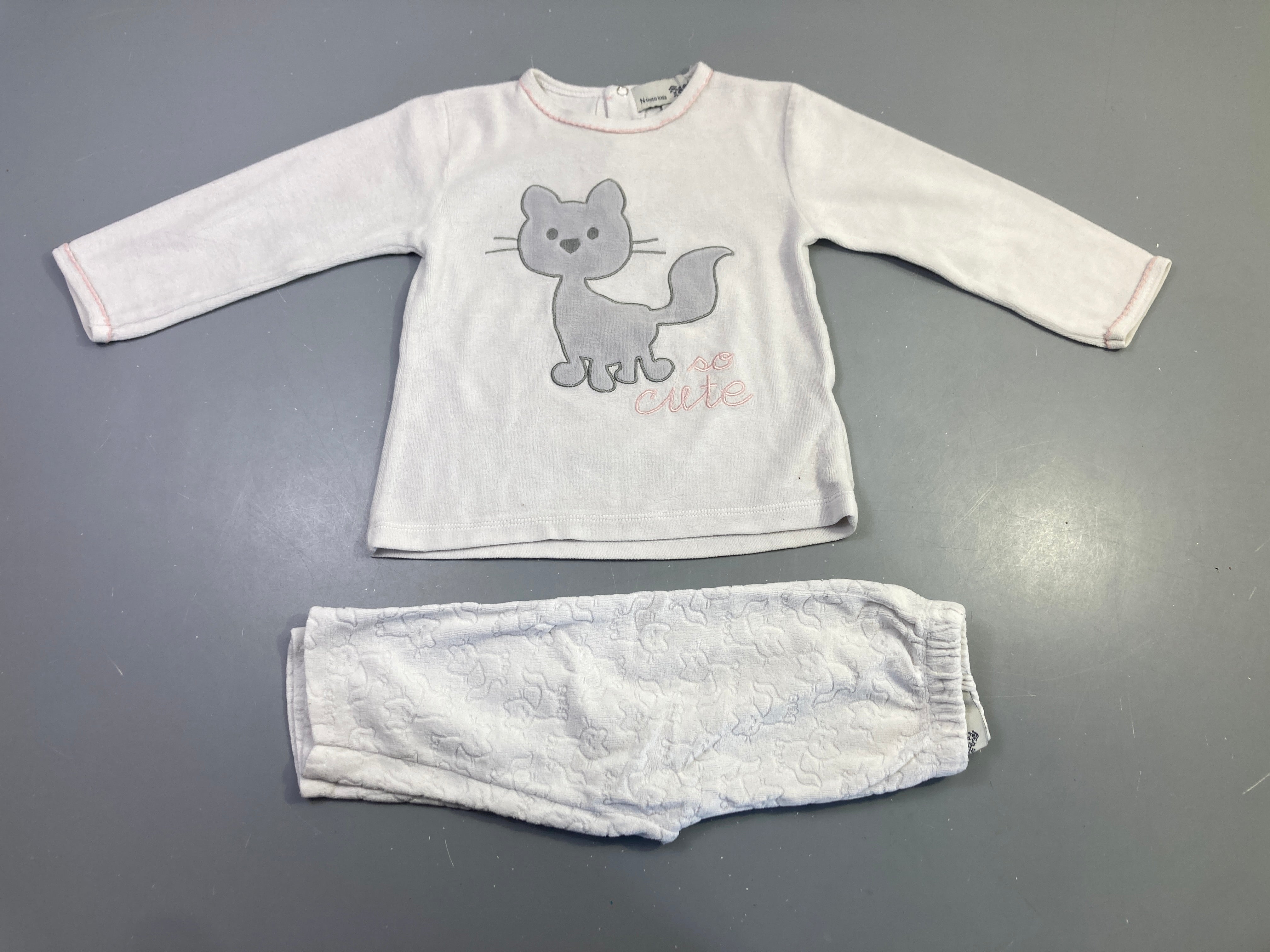 Pyjama 2pcs velours blanc chat so cute