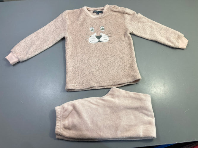 Pyjama 2pcs velours rose léopard, moins cher chez Petit Kiwi