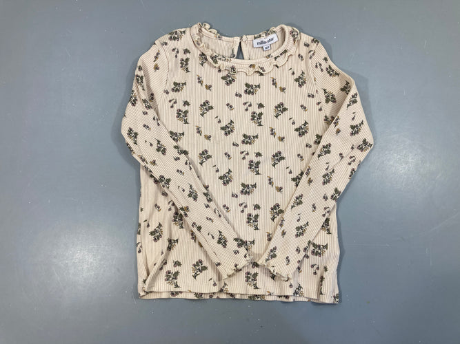 T-shirt m.l côtes beige fleurs, moins cher chez Petit Kiwi
