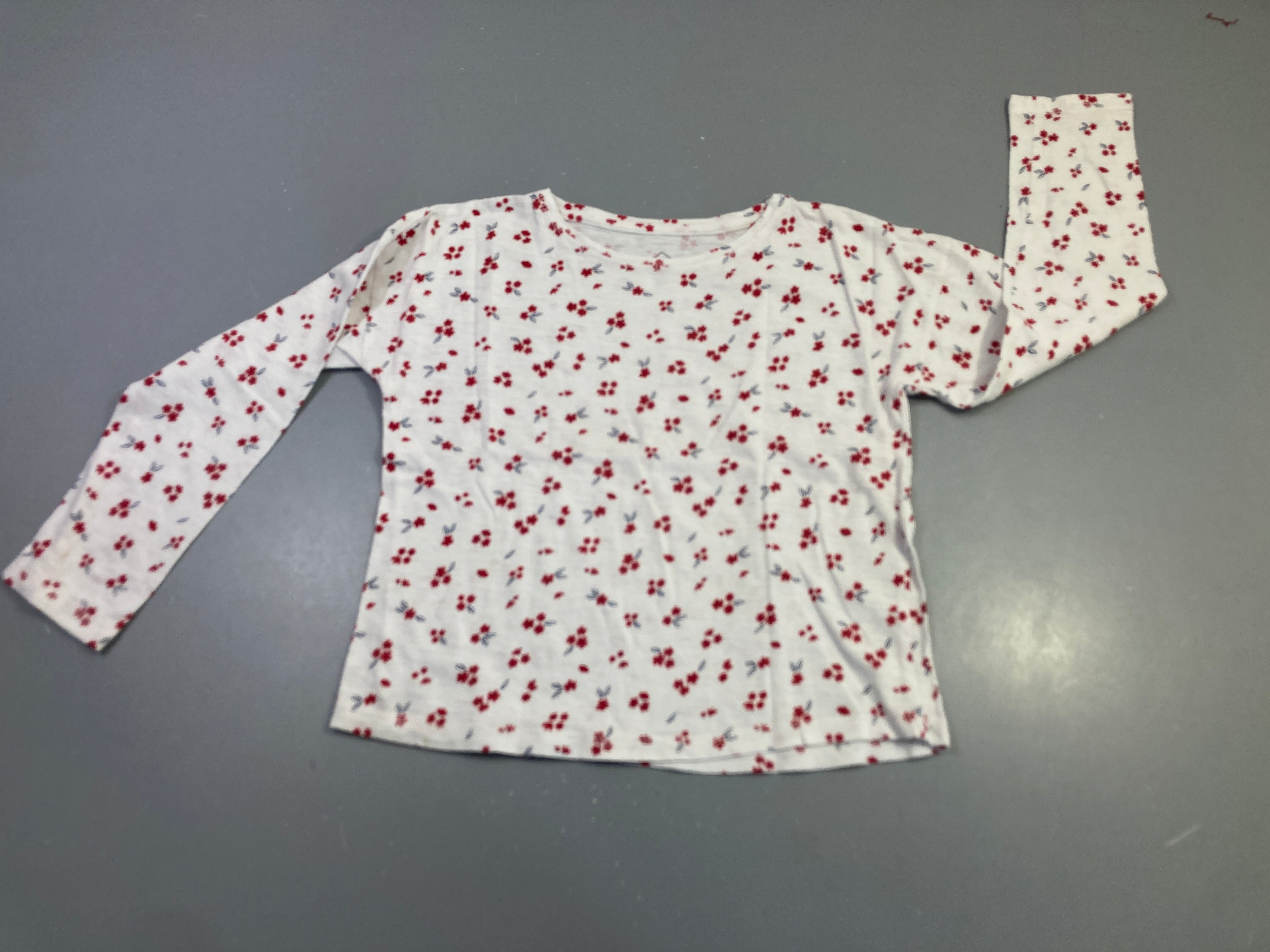 T-shirt m.l écru fleurs rouges