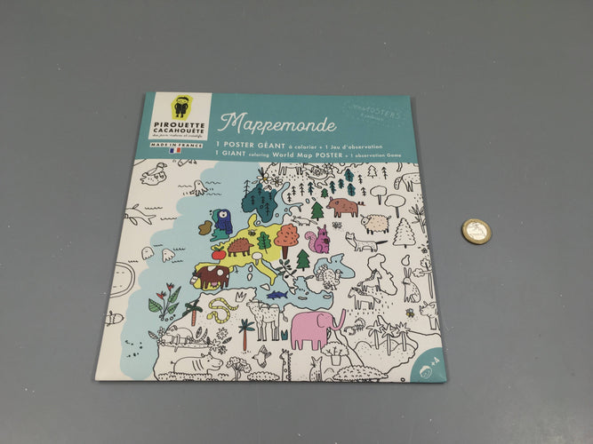 Neuf-Mappemonde, 1 poster géant à colorier + 1 jeu d'observation, moins cher chez Petit Kiwi