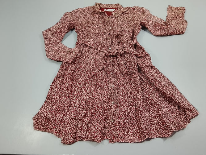 Robe m.l  American outfitters bordeaux à fleurs avec ceinture, doublure jersey, moins cher chez Petit Kiwi