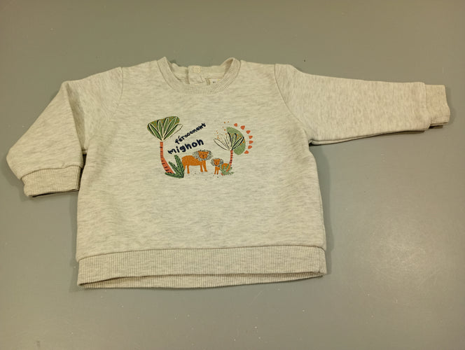 Sweat gris clair flammé, lions "férocement mignon", moins cher chez Petit Kiwi