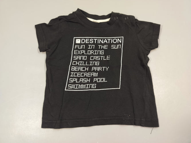 T-shirt m.c jersey noir, inscriptions blanches "Destination,..." 100% coton, moins cher chez Petit Kiwi