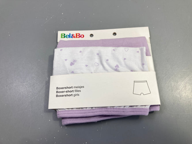 Neuf-Lot 3 boxers mauve blanc violet cœurs, moins cher chez Petit Kiwi