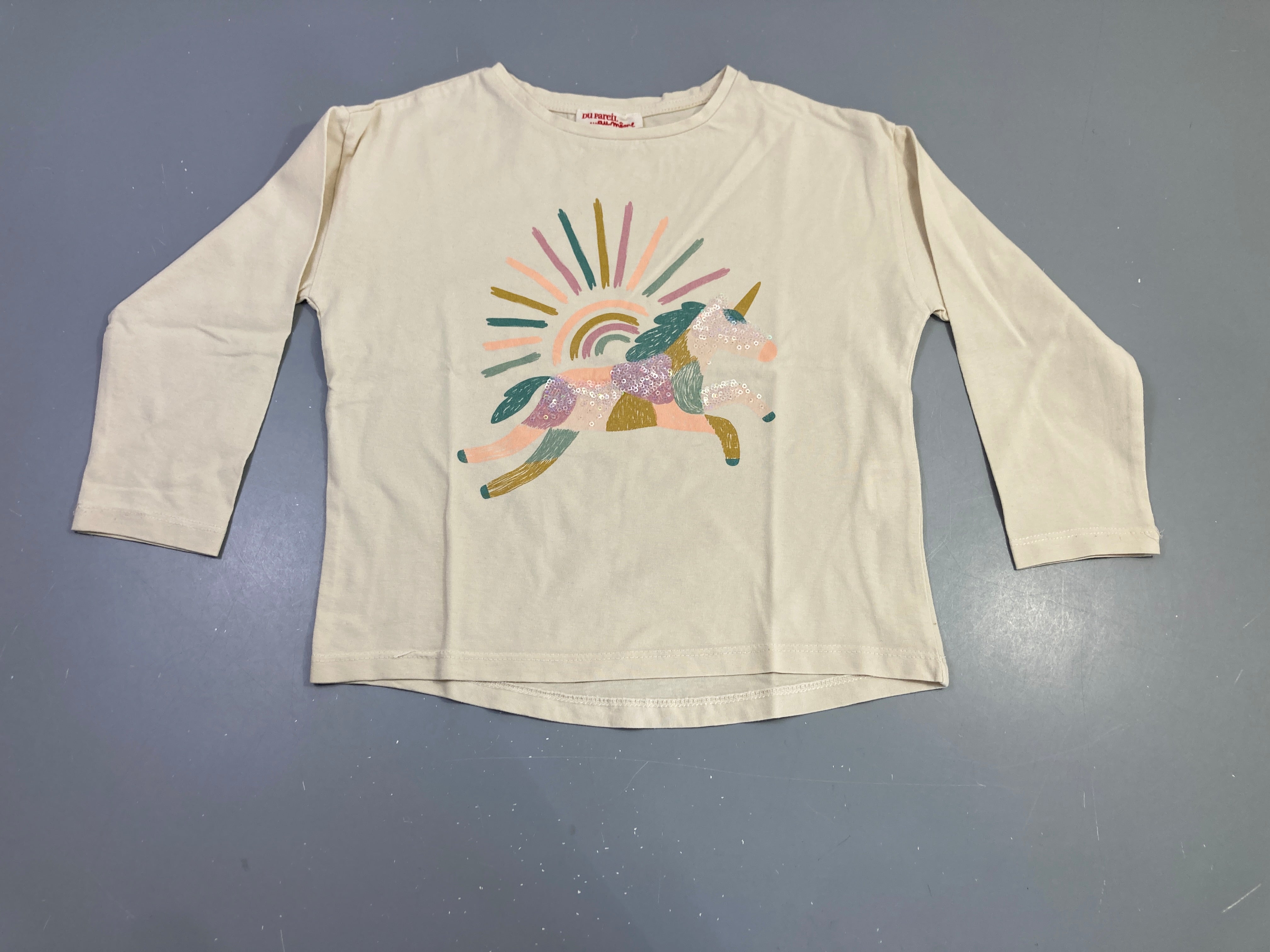 T-shirt m.l beige licorne paillettes-petites taches manches