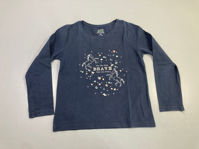 T-shirt m.l bleu marine chevaux message brave, moins cher chez Petit Kiwi