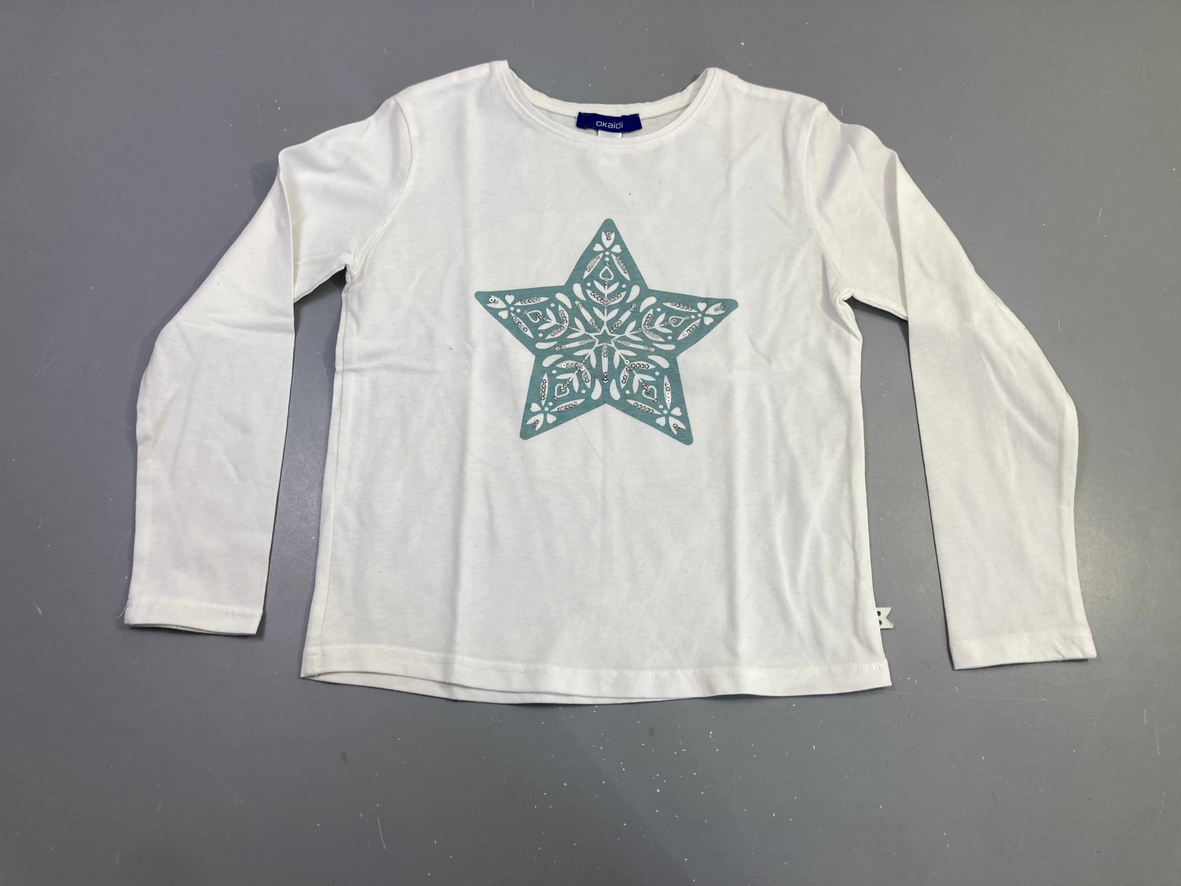 T-shirt m.l blanc étoile turquoise paillettes
