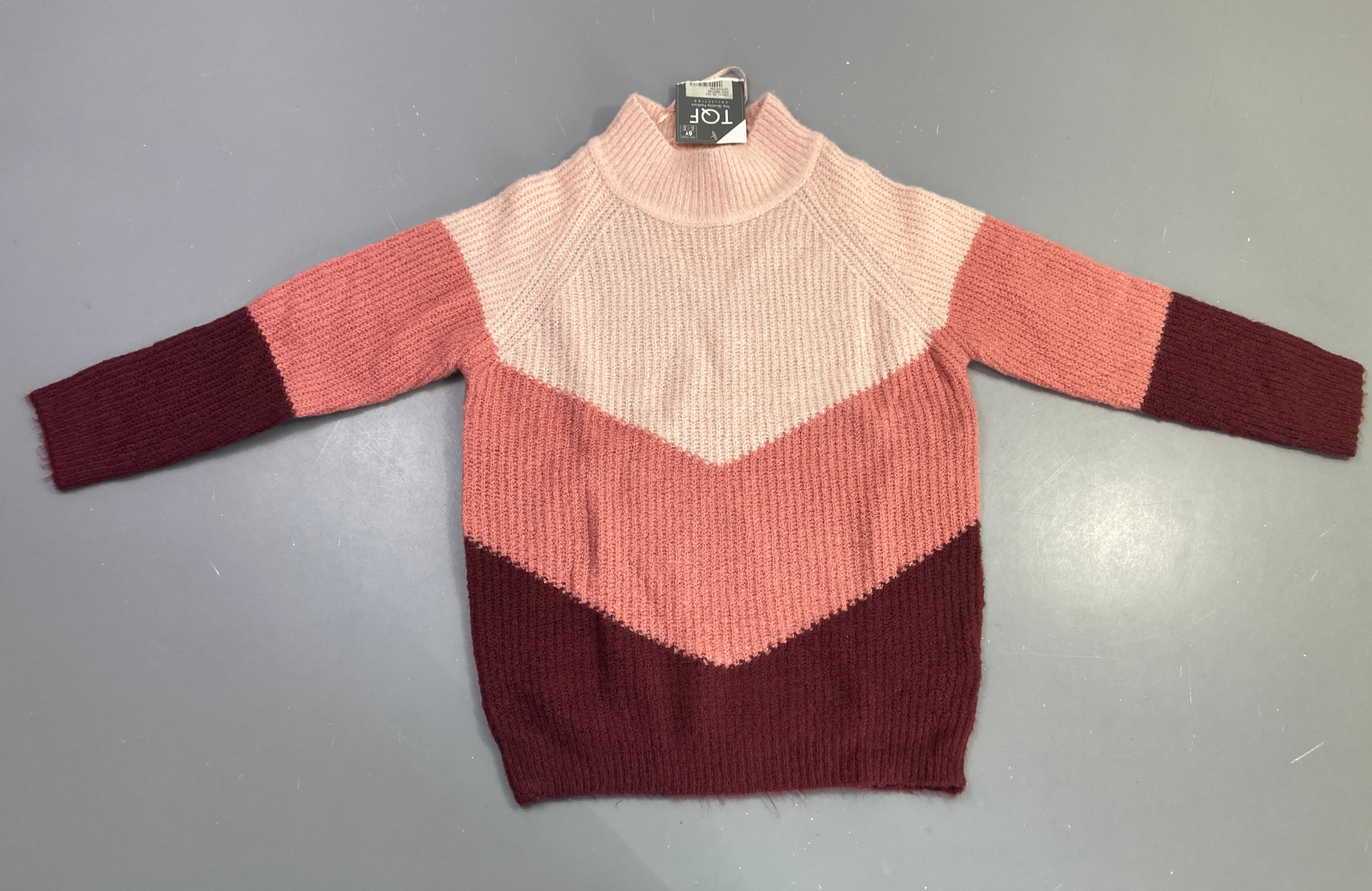 Neuf-Pull m.l rose dégradé bordeaux col roulé