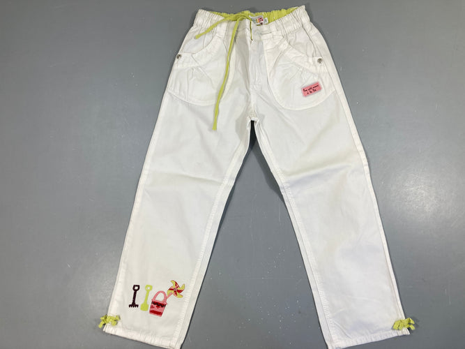 Pantalon blanc broderies jardin outils, moins cher chez Petit Kiwi