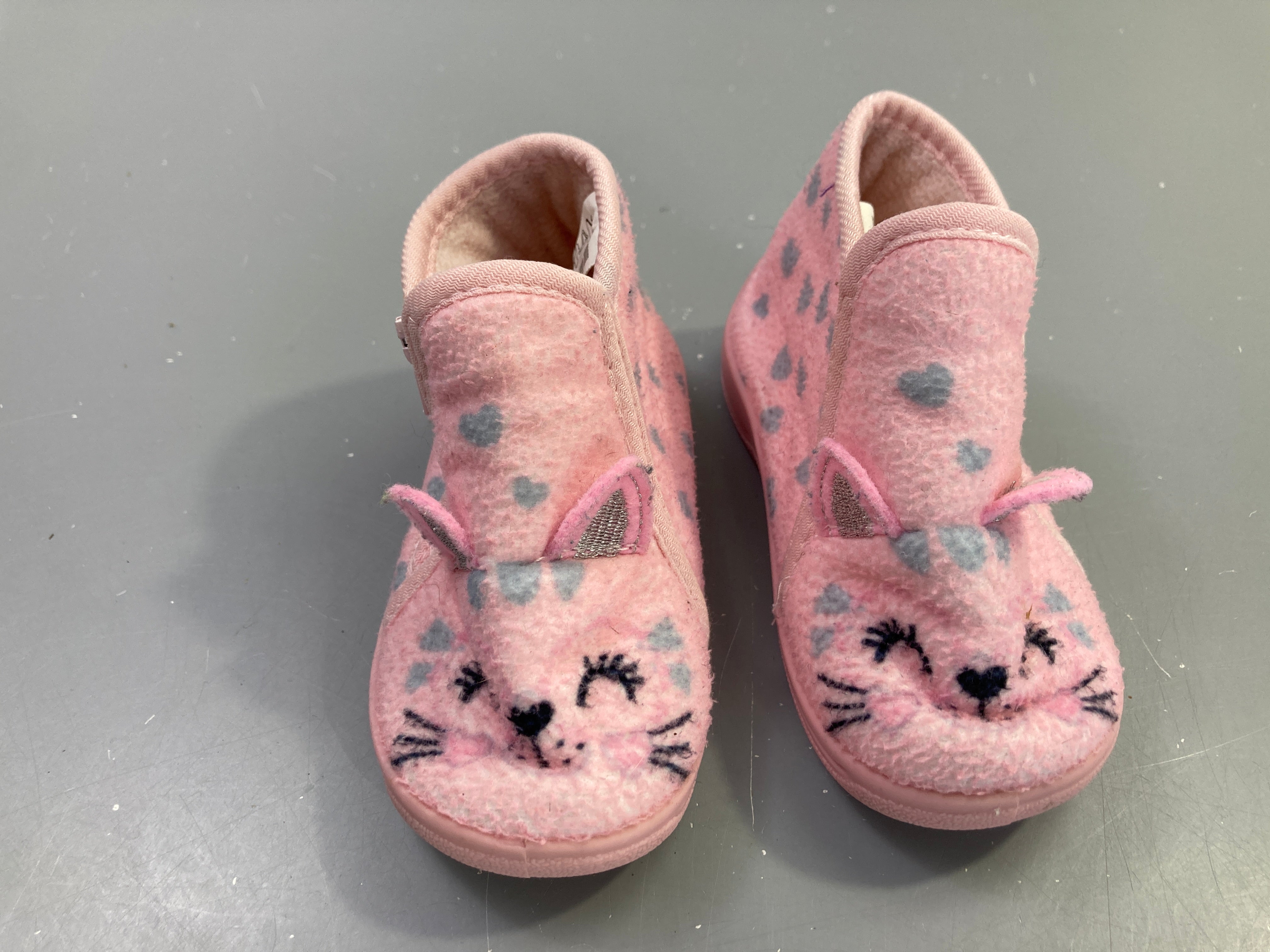 Pantoufles velours chat rose pois gris, 22