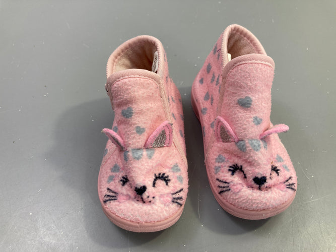 Pantoufles velours chat rose pois gris, 22, moins cher chez Petit Kiwi