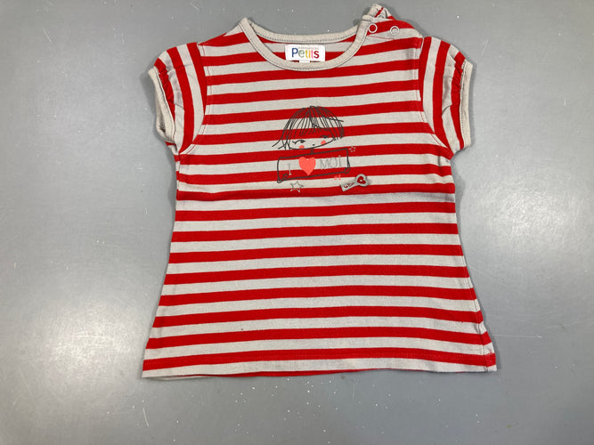 T-shirt m.c rouge rayé gris fille, moins cher chez Petit Kiwi
