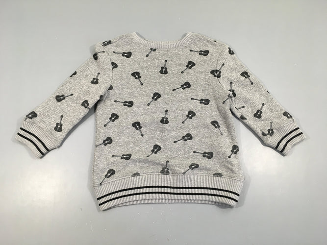 Pull gris guitares Légèrement bouloché Taille estimée, moins cher chez Petit Kiwi