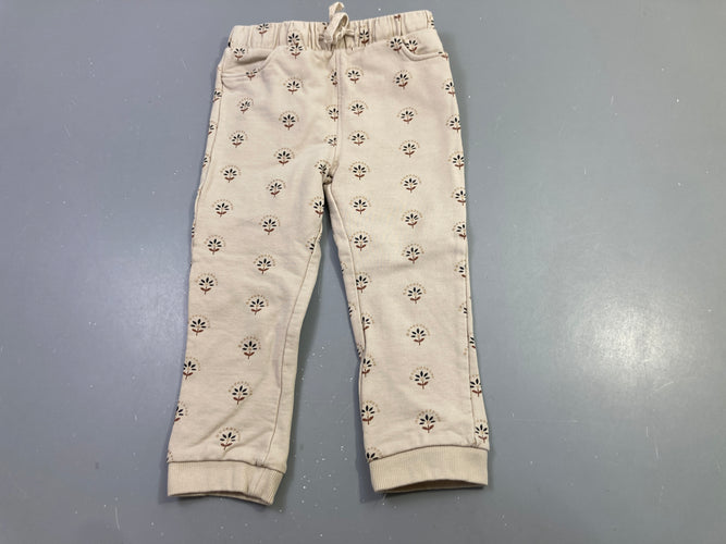 Pantalon molleton beige fleuri, jogging, moins cher chez Petit Kiwi