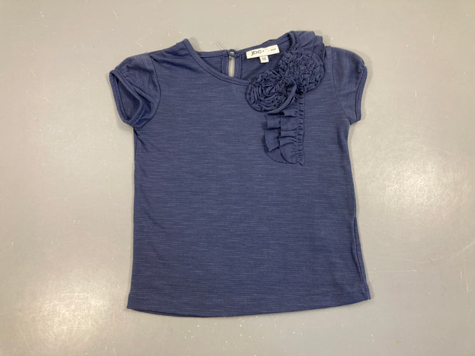 T-shirt m.c flammé bleu foncé fleurs, légèrement bouloché, moins cher chez Petit Kiwi