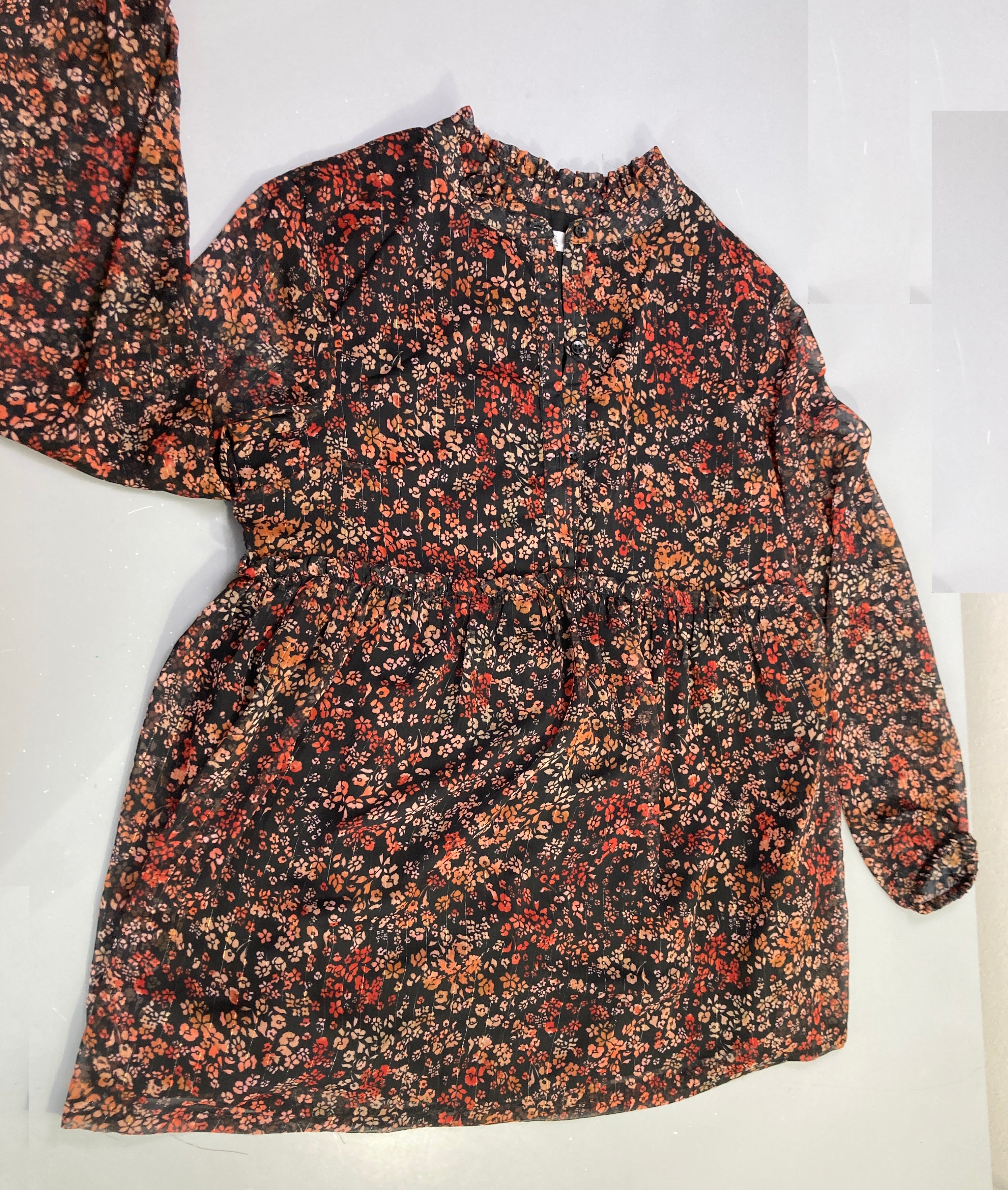 Blouse ml voile noir fleurs