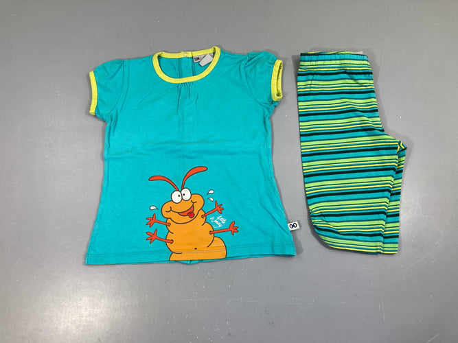 Pyjashort 2pcs m.c jersey turquoise insecte + bas rayé multicolore, moins cher chez Petit Kiwi