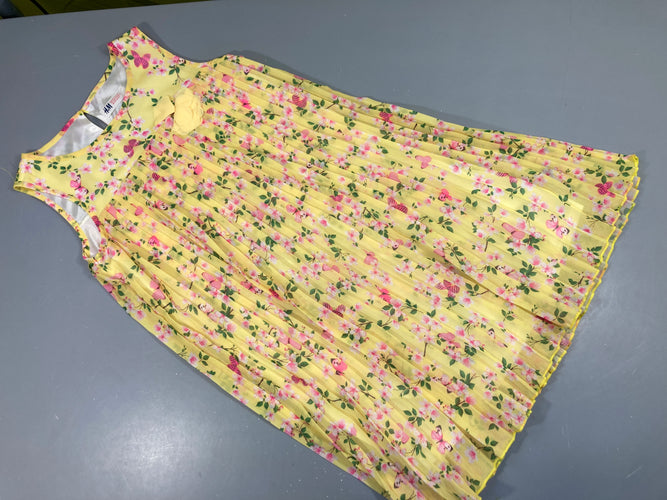 Robe s.m voile jaune plissée fleurie, moins cher chez Petit Kiwi