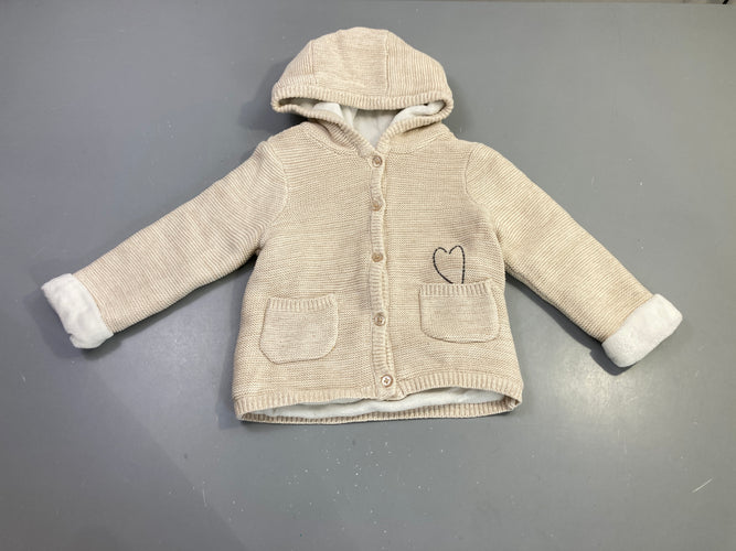 Gilet capuche écru cœur irisé, doublé velours, moins cher chez Petit Kiwi