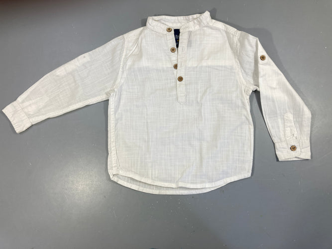 Chemise m.l blanche col mao, moins cher chez Petit Kiwi