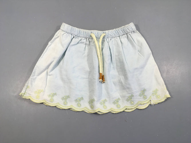 Jupe bleu clair broderies vertes bas, moins cher chez Petit Kiwi