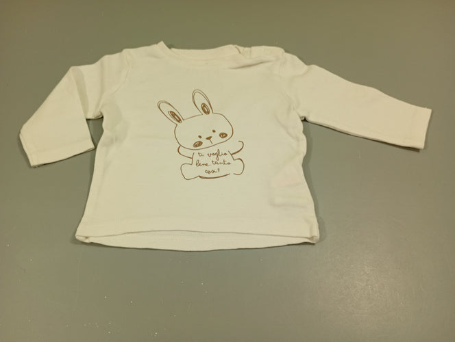 T-shirt m.l blanc, lapin "ti voglio bene tanto cosi!", moins cher chez Petit Kiwi
