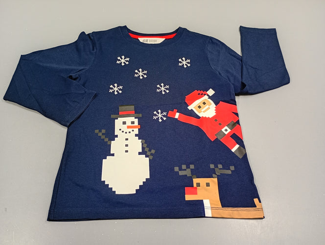 T-shirt m.l bleu , père noël et bonhomme de neige, moins cher chez Petit Kiwi