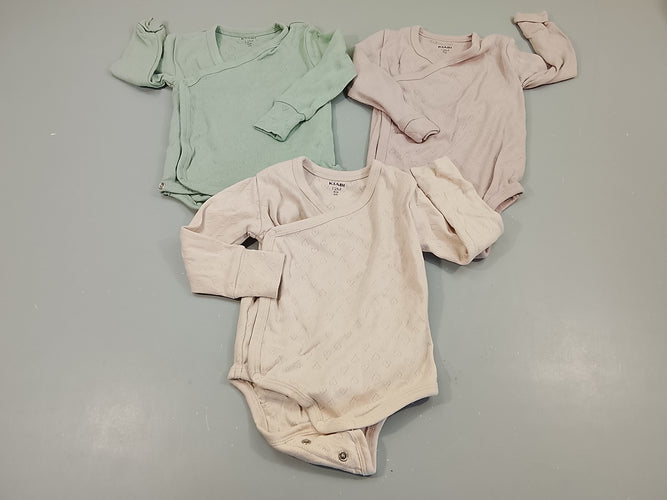 Lot de 3 bodies m.l  1 rose coeurs,1 mauve  coeurs,  1 vert coeurs, moins cher chez Petit Kiwi
