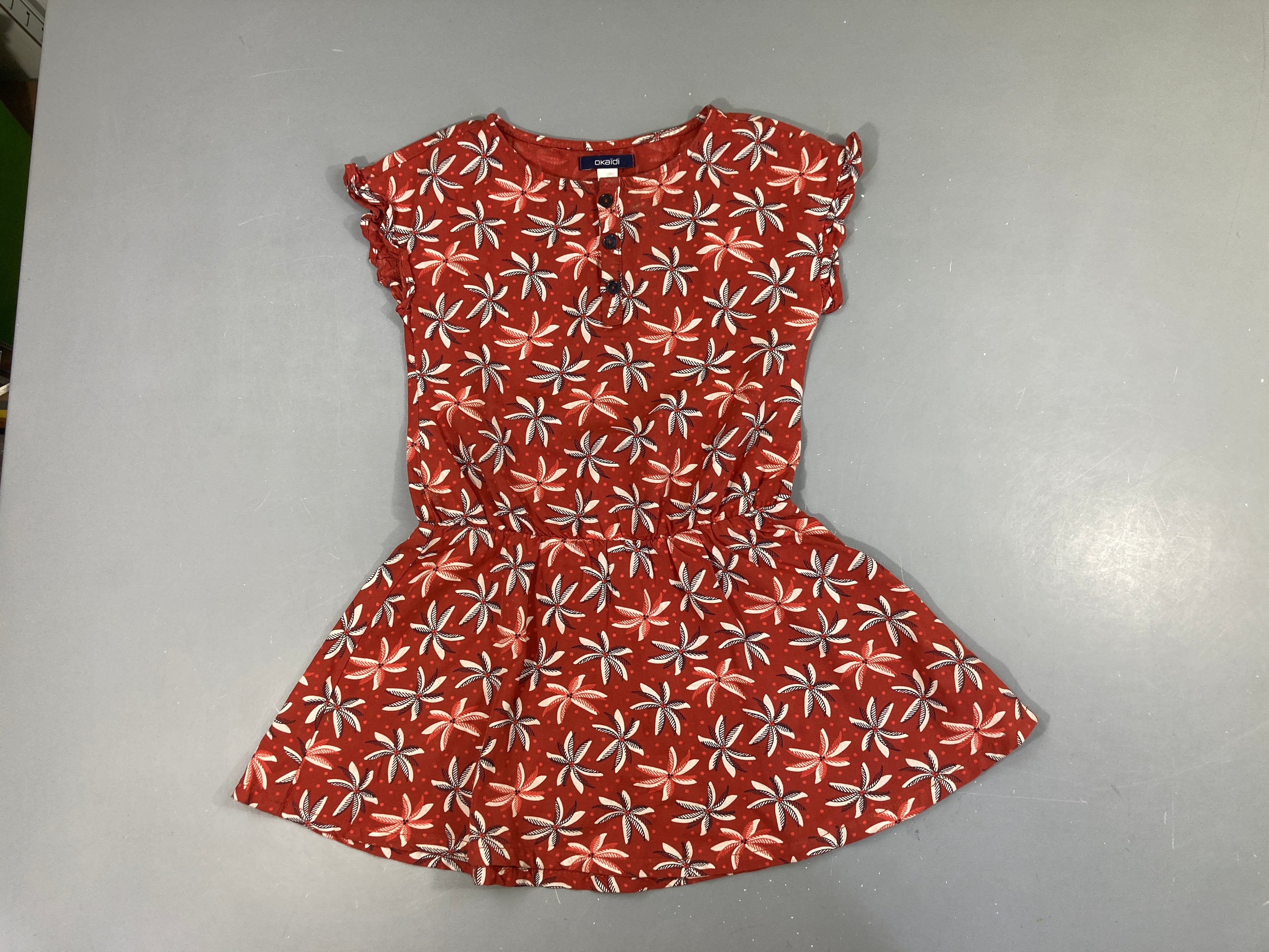 Robe m.c jersey brune palmiers blancs