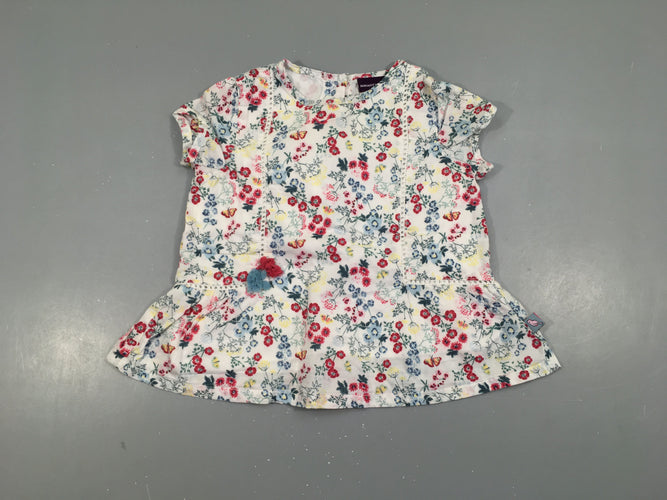 Blouse m.c blanc fleurie rouge, moins cher chez Petit Kiwi