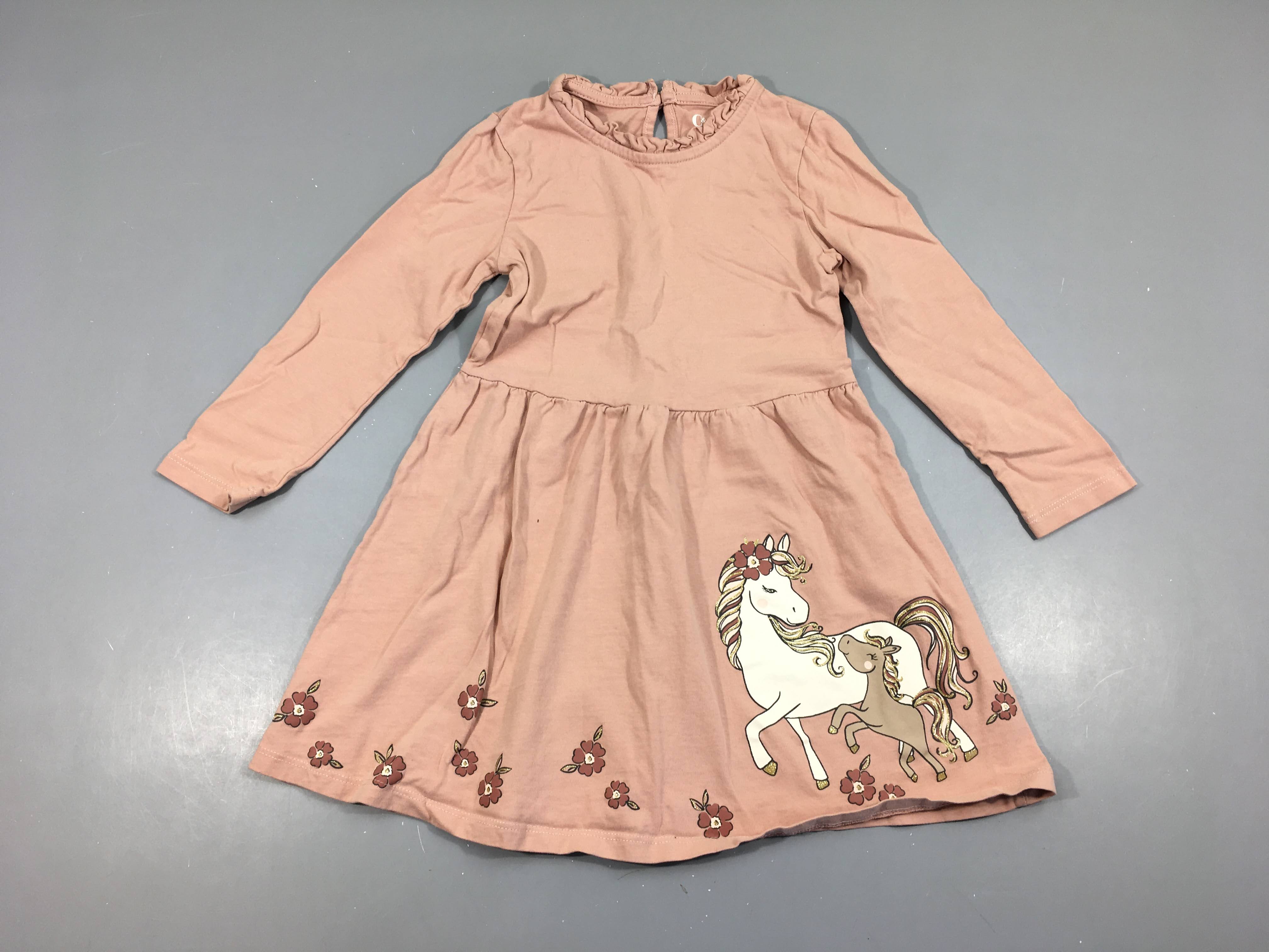 Robe m.l jersey vieux rose chevaux bas