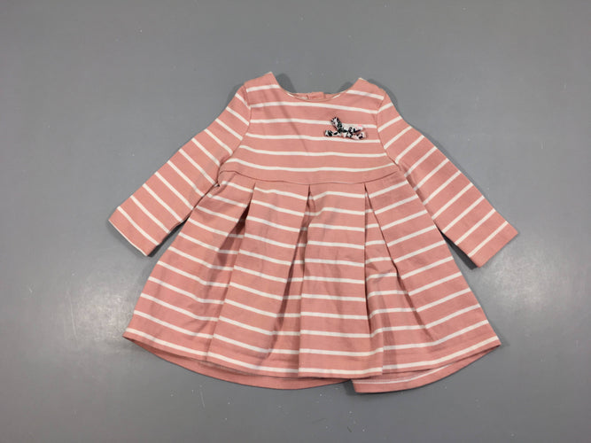 Robe m.l molleton texturé rose clair rayé bl noeud, moins cher chez Petit Kiwi