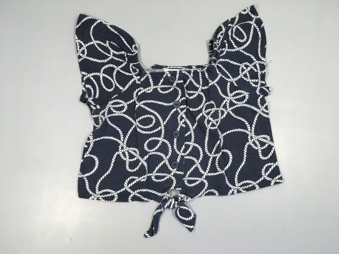 Blouse cropped m.c bleue corde blanche nouable ventre, moins cher chez Petit Kiwi