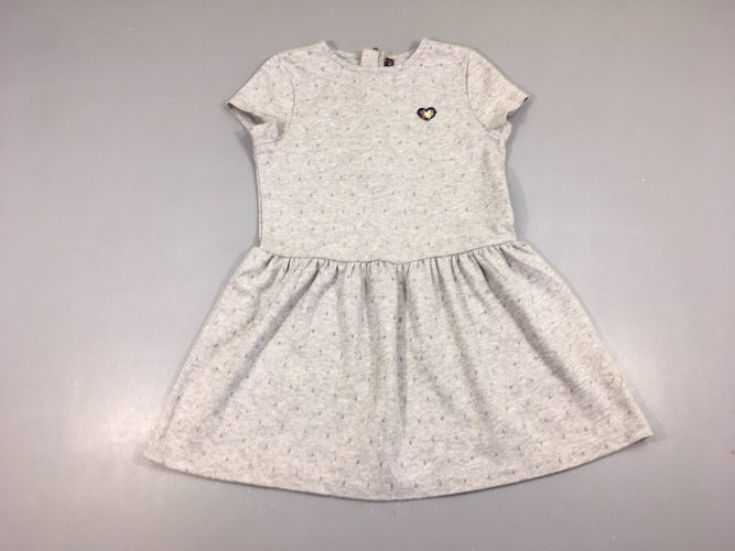 Robe m.c molleton gris chiné points mauves coeur métalique fleurs-Qques bouloches, moins cher chez Petit Kiwi