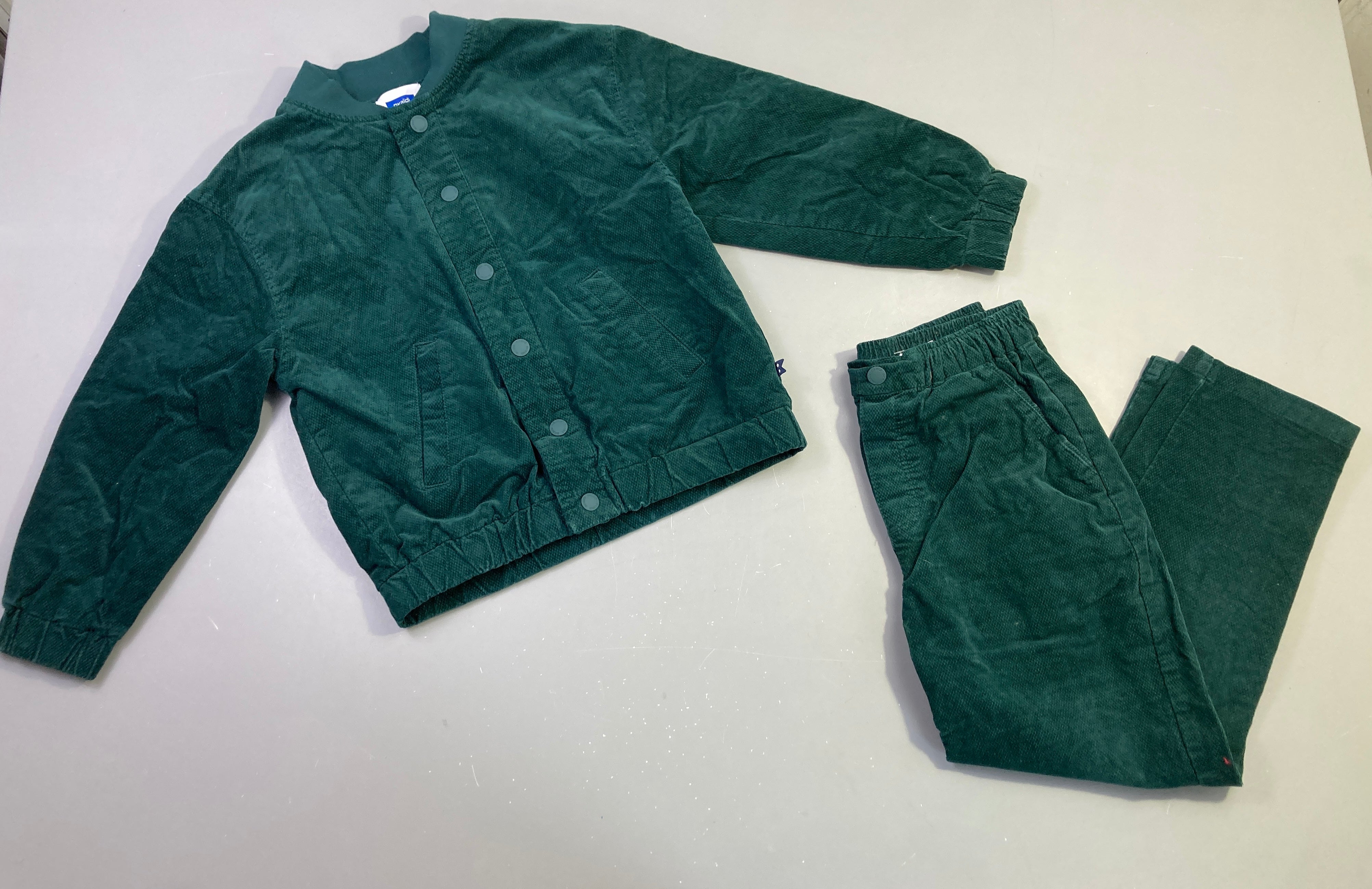 Ensemble pantalon velours vert foncé taille élastique + veste