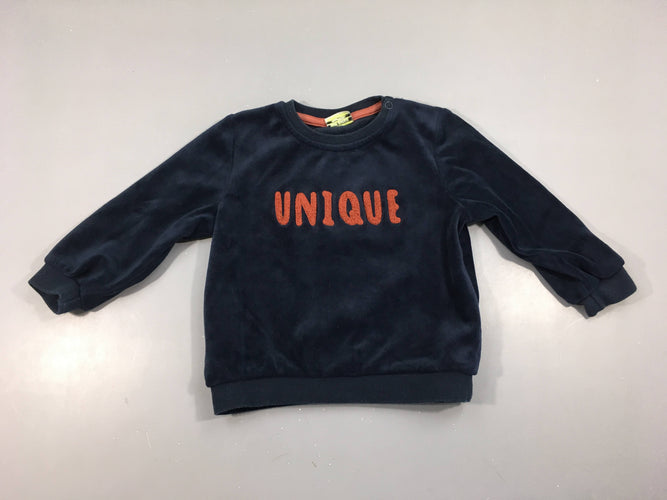 Sweat bleu foncé velours Unique, moins cher chez Petit Kiwi
